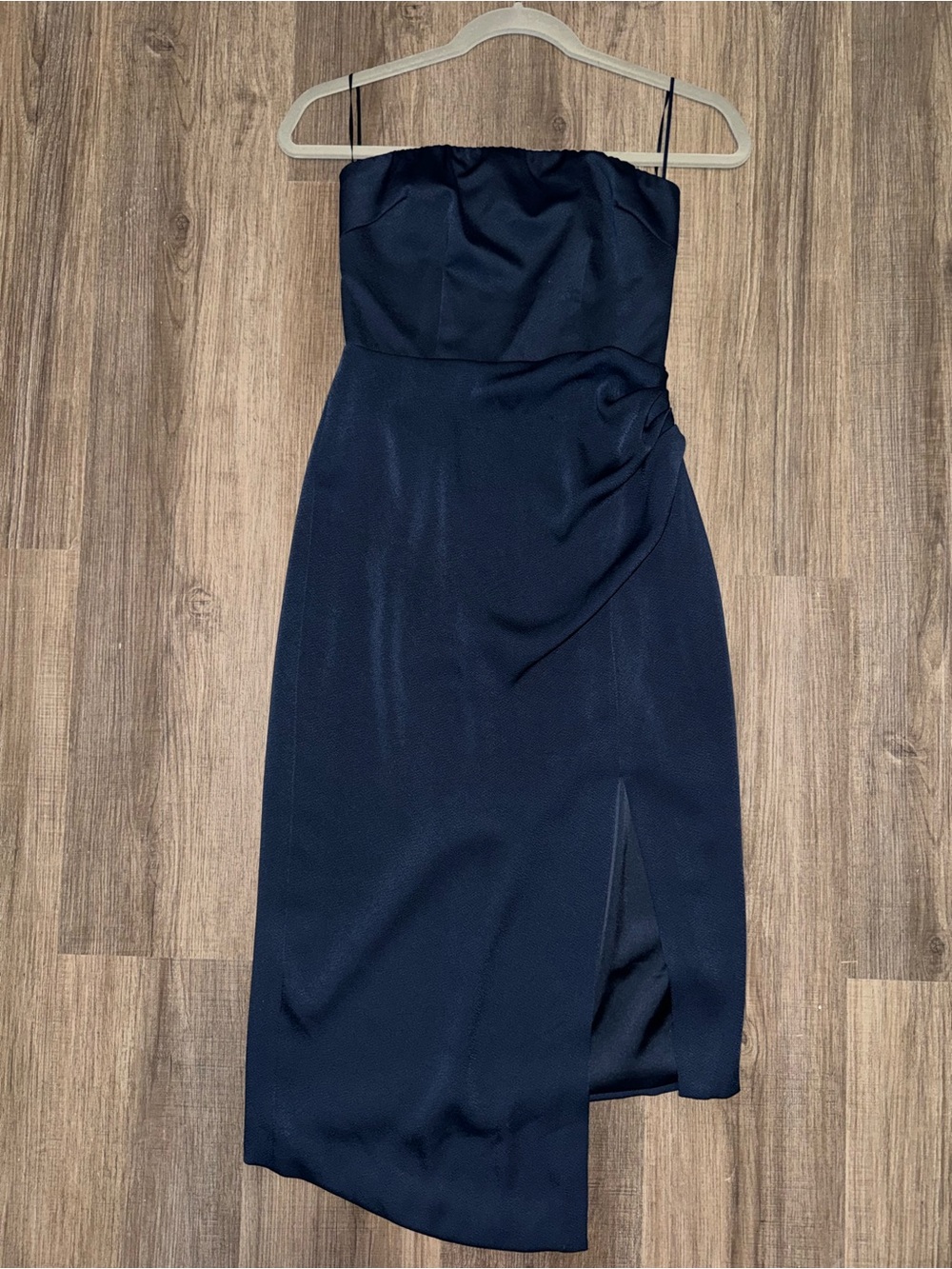 Navy Strapless Midi Satin Dress - Size 0